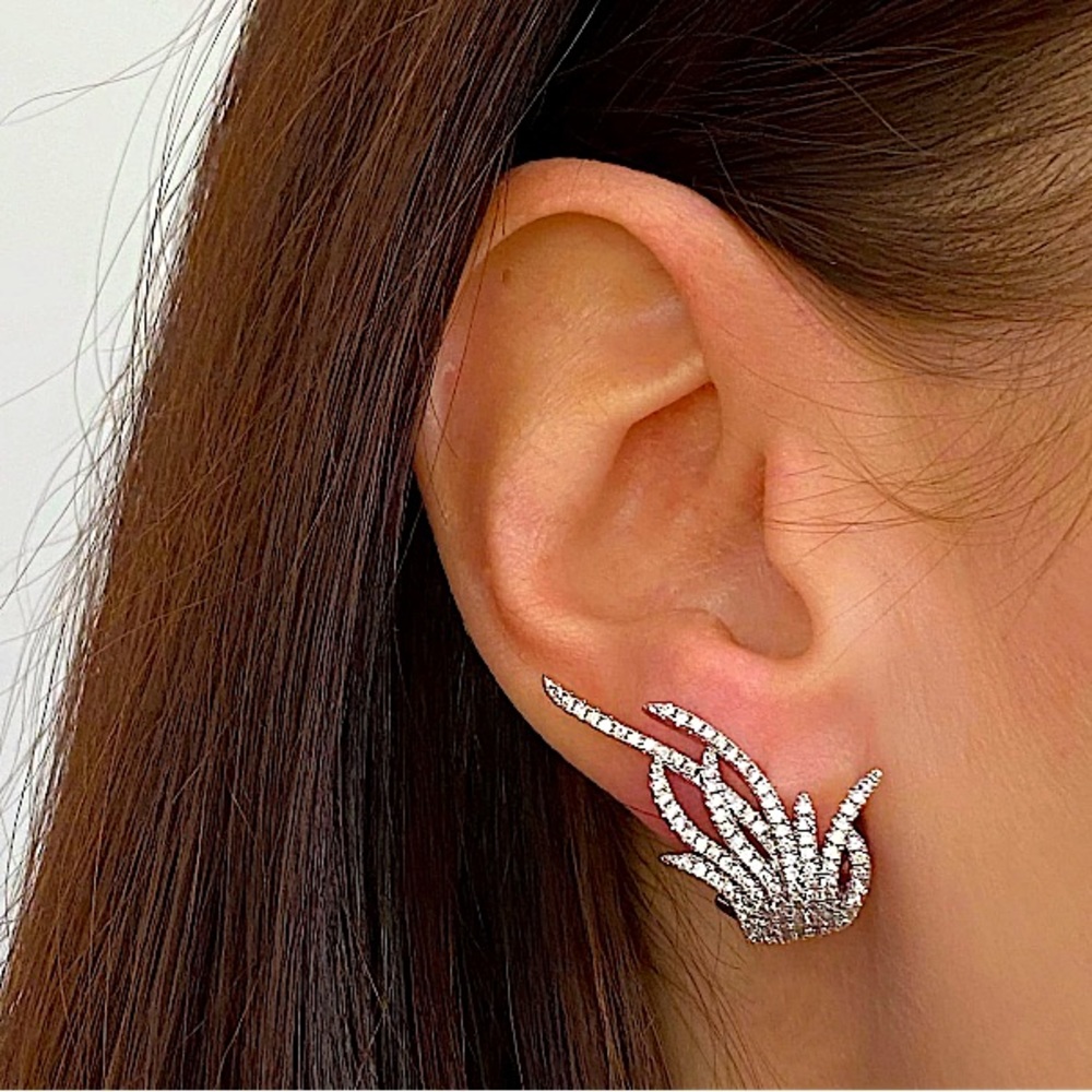 Silver Zirconia Leaf Micro Paved Earrings, Wedding, Anniversary, Bridal